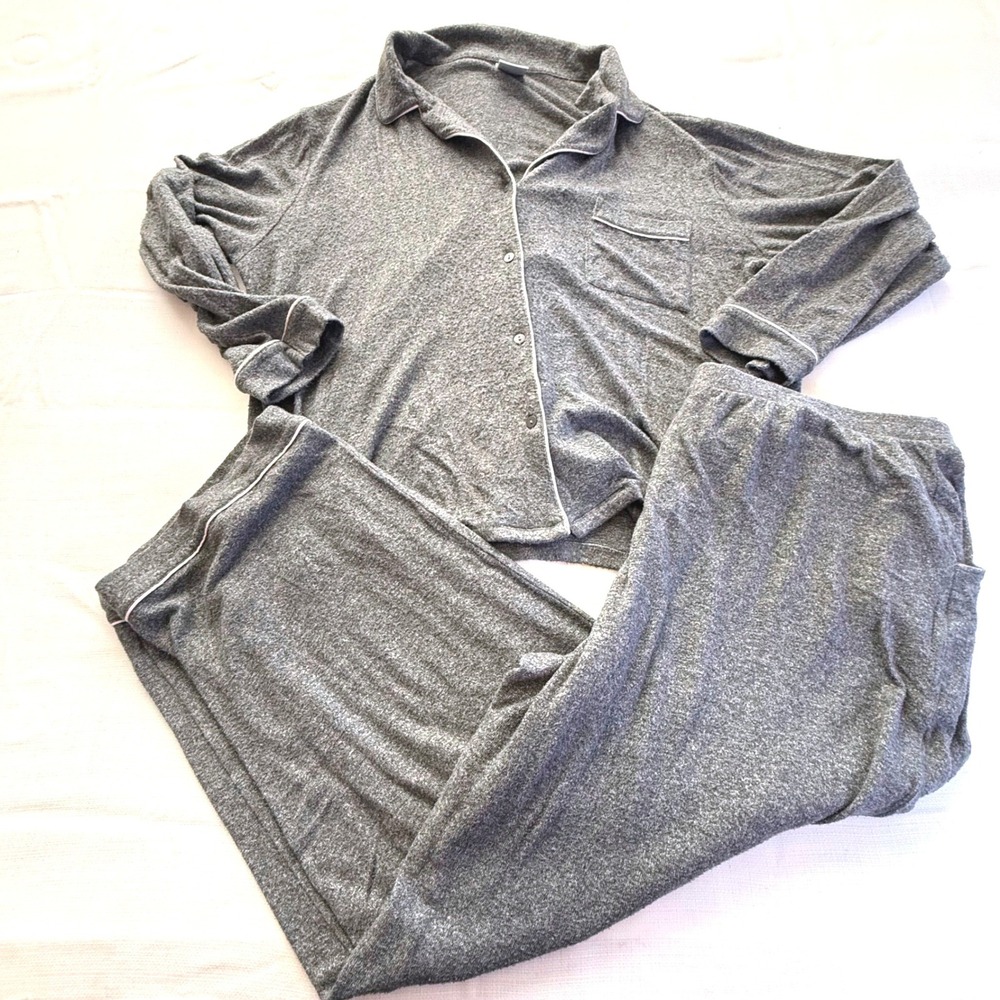 Nottibianche Womens XL Gray Pajama Set Long‎ Sleeve Button Top Pants Sleepwear
